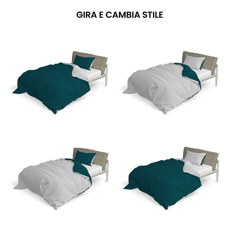 Copripiumino con Sacco e Federe Doubleface Verde Petrolio\/Grigio Chiaro