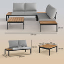 Set Salotto da Giardino Modulabile 2 Divanetti e 2 Tavolini in Metallo e Legno Composito Grigio Nero e Teak    