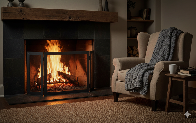 Parascintille con Antine 90x40 cm per Camino a Legna in Ferro Belfer 3008 Antracite