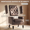 Poltrona da Camera 74x86x102 cm con Ampia Seduta Braccioli e Gambe in Legno di Eucalipto in Pelle PU Marrone      