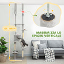 Albero Tiragraffi a Soffitto con Altezza Regolabile 225-255 cm con Casetta e Amaca in Peluche e Sisal Grigio Chiaro      
