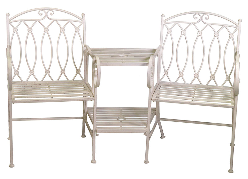 Panchina 2 Posti da Giardino con Tavolino 155x68,5x91,5 cm in Ferro Ragusa Bianca