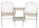 Panchina 2 Posti da Giardino con Tavolino 155x68,5x91,5 cm in Ferro Ragusa Bianca