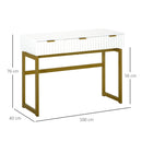 Consolle Trucco da Camera 100x40x76 cm in MDF e Metallo Bianco e Oro