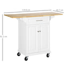 Carrello da Cucina Espandibile 1 Cassetto 2 Ante 119,6x45,7x91,2 cm con Ruote  Bianco