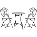Set Tavolino e 2 Sedie Pieghevoli in Ceramica e Metallo Nero