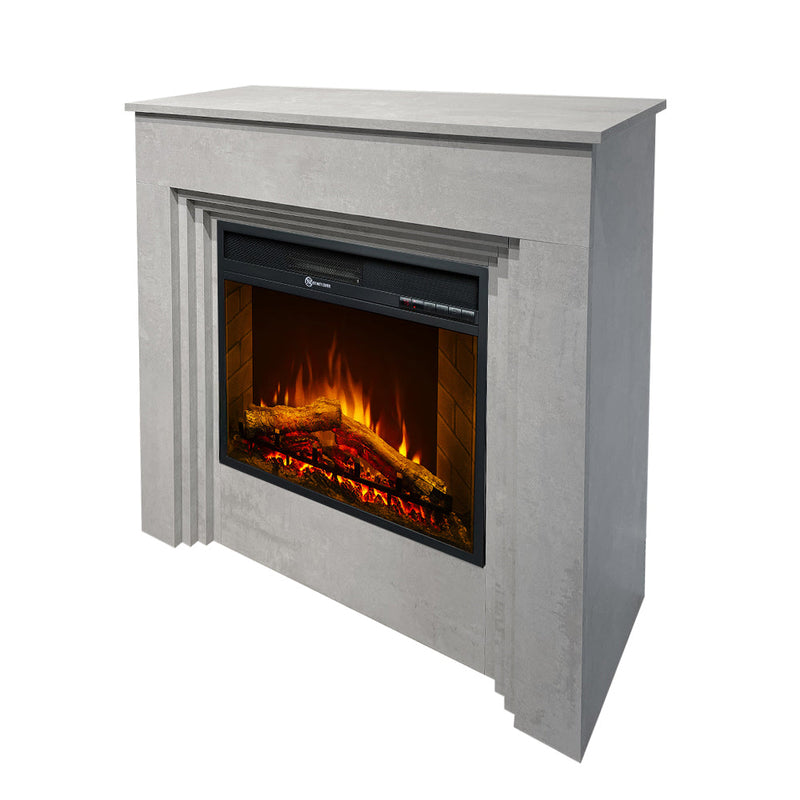 Camino Elettrico da Terra 96x35x96 cm Bellini in Legno Effetto Cemento      