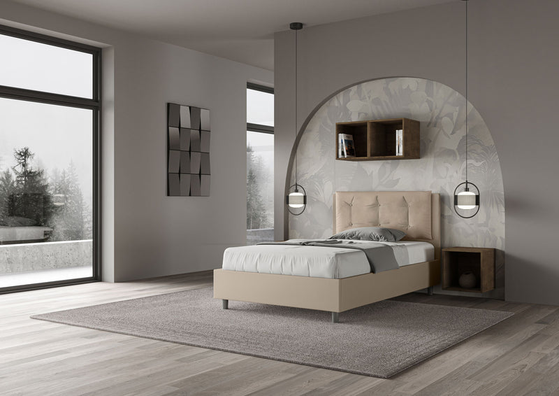 Letto 1 Piazza E Mezzo Imbottito in Similpelle Annalisa Large Tortora Varie Misure