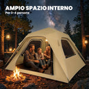 Tenda Pop-Up per 2-3 Persone 240x240x160 cm con Finestre in Rete e Borsa in Tessuto Oxford 210D UPF50+ Cachi      