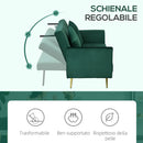 Divano Letto Singolo Clic Clac con Schienale Regolabile 215x83x87 cm in Tessuto Effetto Velluto con 2 Cuscini Verde 