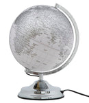 Mappamondo Bianco con Luce Ø25x38 cm in Ferro e Plastica Bianco e Argento