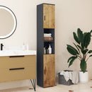 Mobile a Colonna Bagno 30x30x183 cm con 2 Ripiani Aperti e 2 Armadietti a 2 Livelli in Truciolato Rovere      
