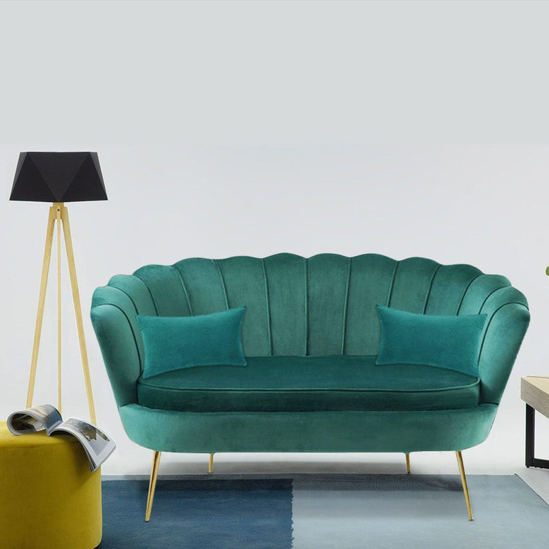 Divano salotto 122x73x78 cm 2 Posti in Velluto Seduta a Conchiglia Lola Verde
