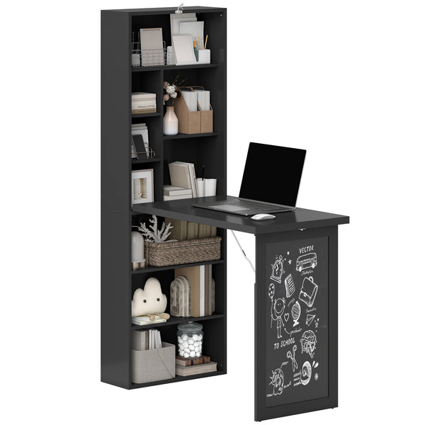 sconto Mobile Libreria con Scrivania Salvaspazio Pieghevole 98x51x153 cm in Legno e MDF Nero