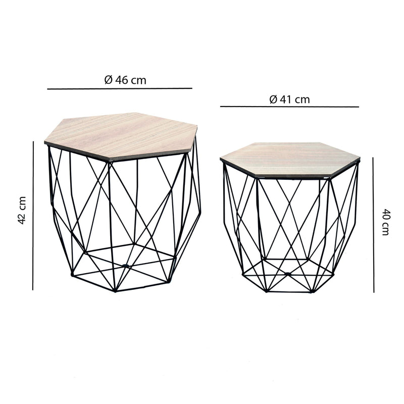 Set Tavolini Hexagon Rovere Nero