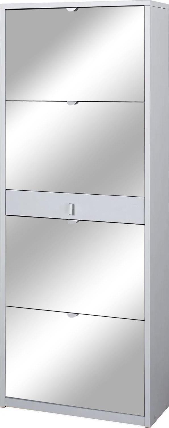 acquista Schuhschrank 4 Türen mit Spiegel 1 Schublade 63 x 164 x 29 cm weiß geflammt