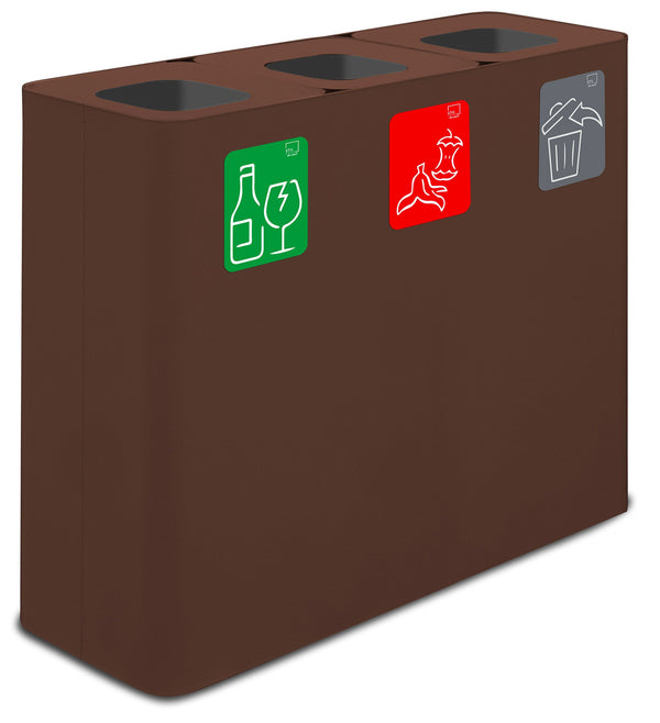prezzo Pattumiera Sistema di Raccolta Rifiuti 90x30xh80 cm In Acciaio Verniciato 3 Scomparti Marrone