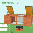 Conigliera in Legno con 2 Casette 140x52x46cm Recinto Centrale e Tetto Apribile Arancione