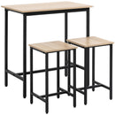 Set Tavolo con 2 Sgabelli in Legno e Acciaio  Nero