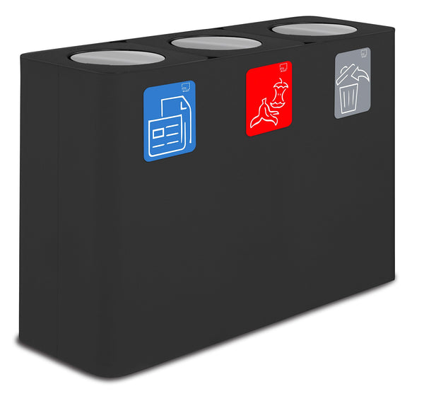 sconto Pattumiera Sistema di Raccolta Rifiuti 115x38xh80 cm in Acciaio 3 Scomparti Nero