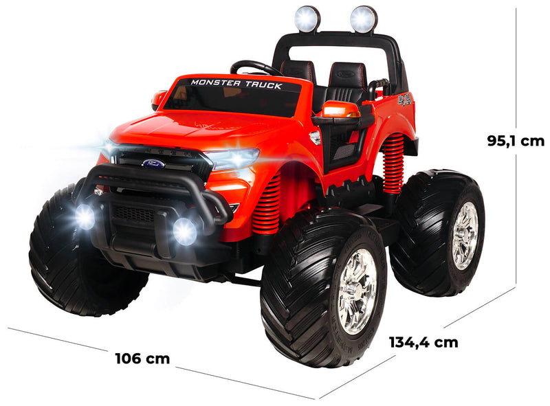 Macchina Elettrica per Bambini 2 posti Fuoristrada 24V con Licenza Ford Monster Truck 4x4 Rossa