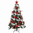 Albero Natale Folto Ø110x180 cm con 200 Luci LED Telecomando 8 Modalità 800 Rami Palline e Nastri in PVC      