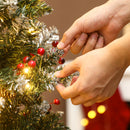 Albero di Natale Innevato 180 cm con 200 Luci LED con 42 Pigne e 42 Grappoli di Bacche Verde e Argento      