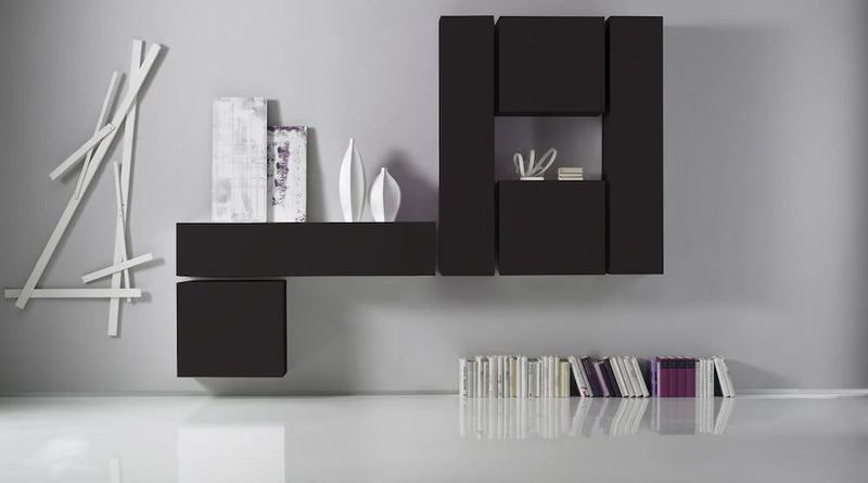 Parete Attrezzata Mobili Salotto 6 Mobili Sospesi 255x31x190cm TFT  Boost Antracite