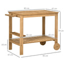 Carrello Portavivande da Giardino 95x47x74 cm con 2 Ripiani e Portabottiglie in Legno      