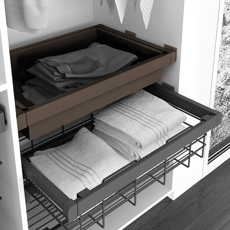 Kit Cesto in Filo Metallico con Guide Regolabile Modulo di 800 mm Acciaio e Alluminio Moka Emuca