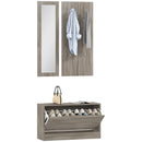 Set da Ingresso con Scarpiera Appendiabiti e Specchio in Legno e Vetro Grigio   