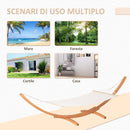 Amaca da Giardino 392x120x102 cm con Supporto in Legno di Pino e Cotone Bianca