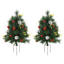 Set 2 Mini Alberi di Natale Artificiali Ø33x75 cm con 24 Luci Pigne e Bacche  Pino Verde