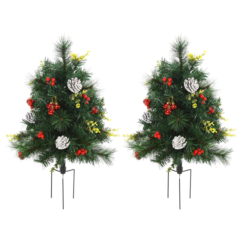 Set 2 Mini Alberi di Natale Artificiali Ø33x75 cm con 24 Luci Pigne e Bacche  Pino Verde