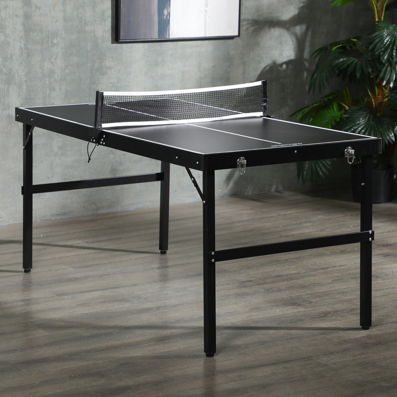 Tavolo Ping Pong Pieghevole 152x76x72 cm con Maniglia da Trasporto in Alluminio e Legno Nero      