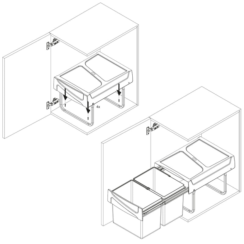 Set 2 Pattumiere Differenziata per Mobile 30 Litri in Acciaio e Plastica Emuca Grigio antracite
