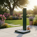 Fontana da Giardino Design a Colonna Quadrata Rubinetto in Ottone e Base con Ciottoli Verde