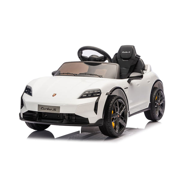 Macchina Elettrica per Bambini Porsche Taycan Turbo S 12V con Telecomando Bluetooth Luci LED e Tappetini Bianco acquista