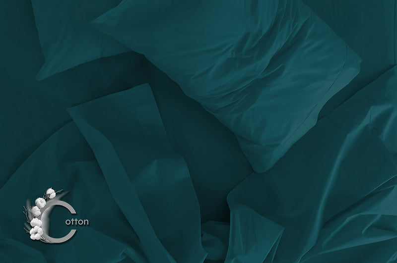 Set Lenzuola Matrimoniale Sopra Sotto e Federe Tinta Unita Verde Petrolio