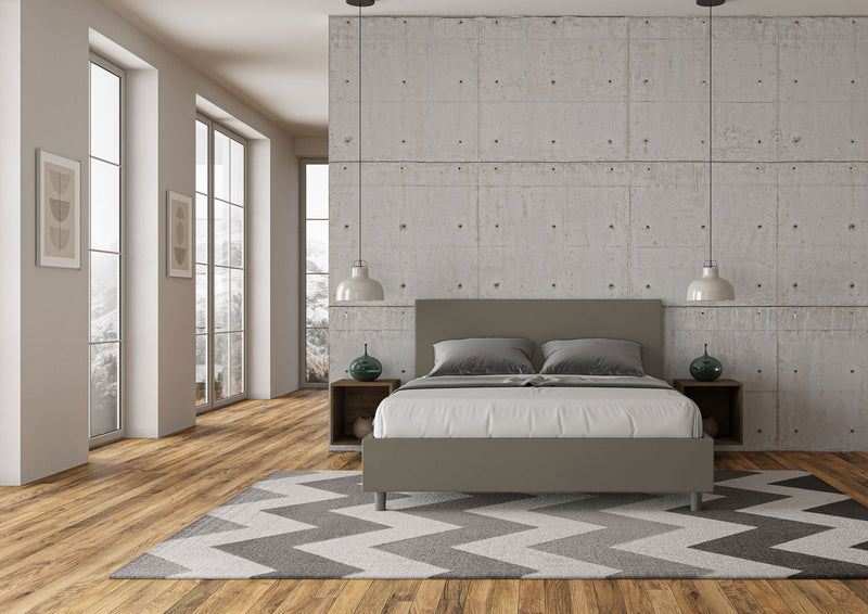 Letto Matrimoniale Giroletto con Alzata Comoda Imbottito in Similpelle Adele Cappuccino Varie Misure