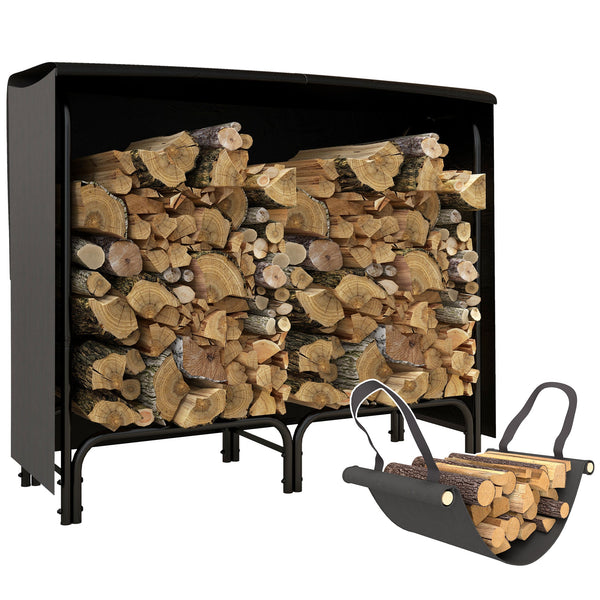 Portalegna per Camino da Interno ed Esterno con Telo Porta Legna e Copertura 120x36x99 cm in Metallo Nero acquista