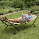 Amaca da Giardino Autoportante 230x98x82 cm con Cuscino Struttura in Metallo Beige      