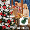 Albero Natale Folto Ø110x180 cm con 200 Luci LED Telecomando 8 Modalità 800 Rami Palline e Nastri in PVC      