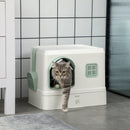 Lettiera per Gatti Chiusa 50x40x40 cm con Deodoranti Vassoio e Paletta Verde e Bianco  