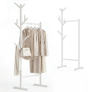 Stand Appendiabiti in Bambù 65x40x132-170 cm con 8 Ganci e Barra Portata 120 kg Bianco      