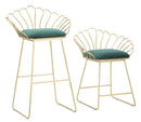 Sgabello Glam Flower Rosa Coppia 57x52x94-56x48x72,50 cm in Ferro Poliestere e Spugna Verde e Oro