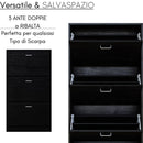 Scarpiera Salvaspazio 3 Ante a Ribalta 63x24x115 cm in Melaminico Venato a Rilievo Nero
