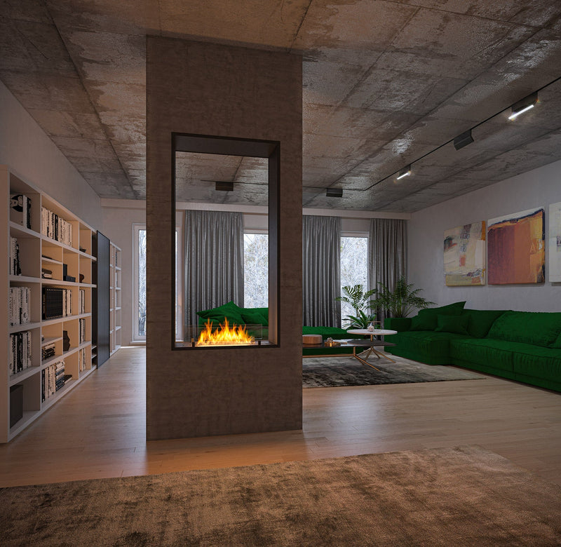 Camino a Bioetanolo da Incasso 83,5x163,5x35 cm Bifacciale 2 Side 1600 Slim Verticale Nero con Vetro