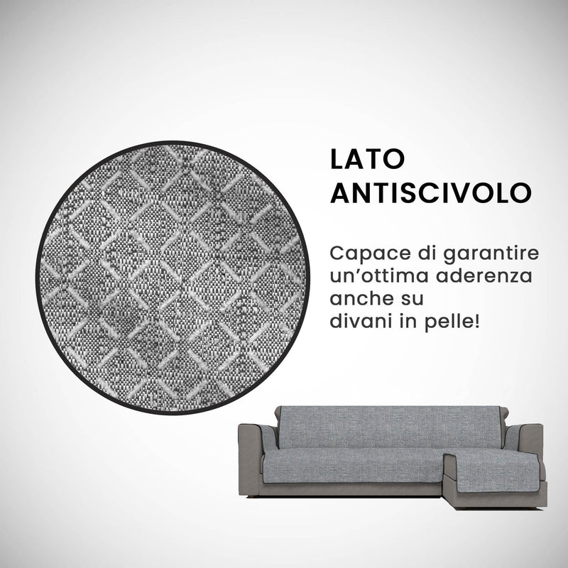 Copridivano con Penisola Destra in Poliestere e Cotone Grigio Scuro Varie Misure