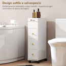 Mobiletto Bagno Salvaspazio 20x40x80 cm con Ruote 3 Cassetti e 5 Vani con Ripiani Regolabili Bianco      